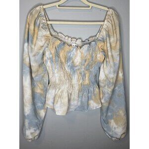 Le Lis Samantha tie-dye smocked crop top Small Long Sleeve Blue